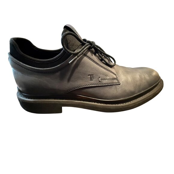 Tod’s Men’s Black Leather Derby Shoes Size 9 | Italian Luxury Lace-Up Dress Shoe - Picture 11 of 12
